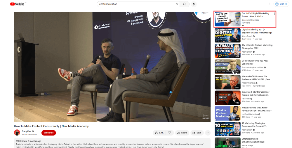 YouTube Discovery Trueview In-Feed Ads