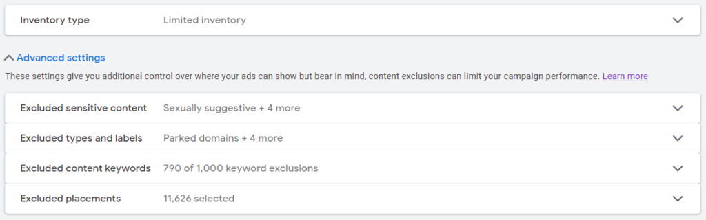 Google Ads Content Suitability Exclusions