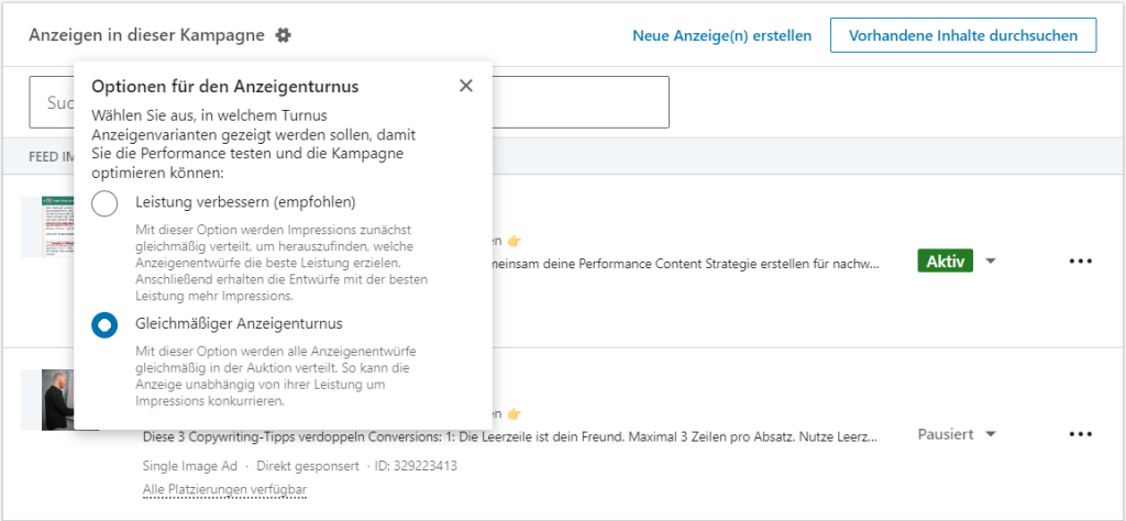 LinkedIn Werbung Even Rotation