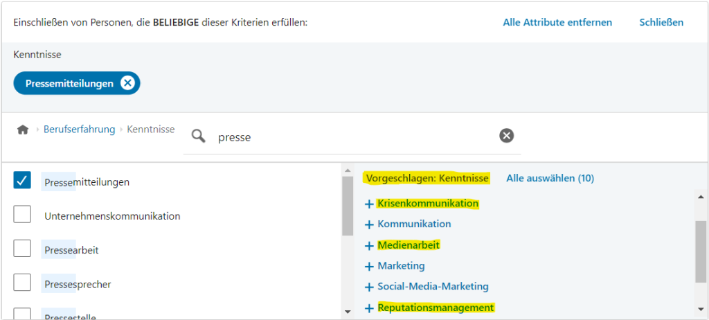 LinkedIn Targeting Empfehlungen