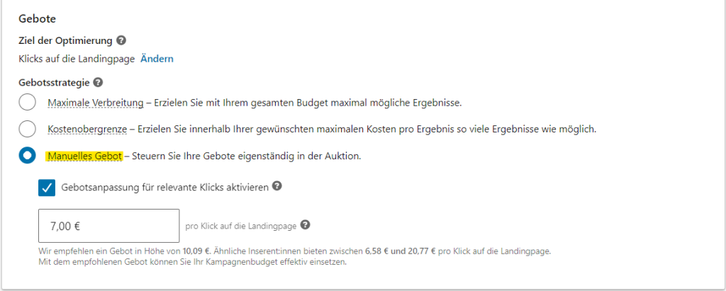 LinkedIn Ads Manuelles CPC Bidding