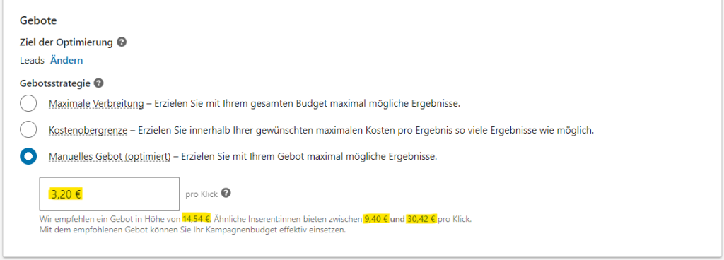 LinkedIn Ads Manuelles CPC Bidding