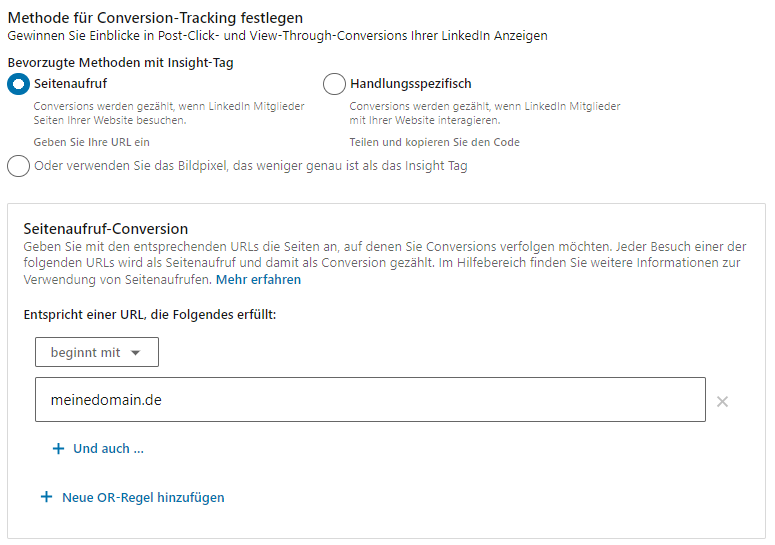 LinkedIn Ads Pageview Conversion erstellen